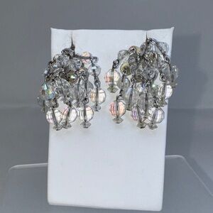 Vintage Laguna Aurora Borealis Crystal Cha Cha Clip on Earrings